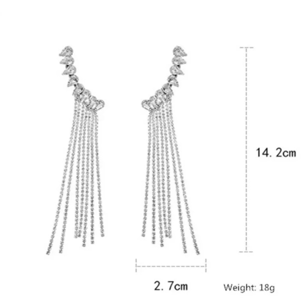 Long tassels rhinestone drop earrings - Picture 3 of 5
